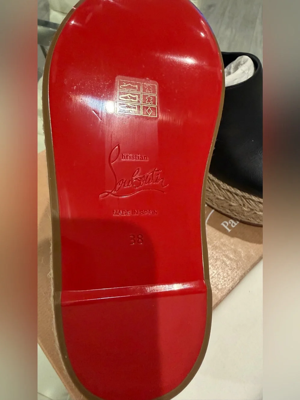 Christian Louboutin Black Leather Espadrille Wedge Sandals with Red Sole